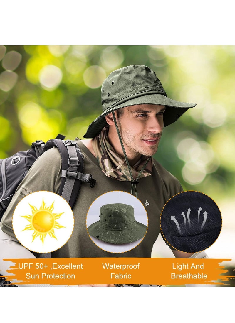SYOSI - Fishing hat Wide Brim Sun Protection Hat with Breathable Safari hat and Fisherman hat Hiking Hats Boonie Hats for Man Dark Green - Image 1