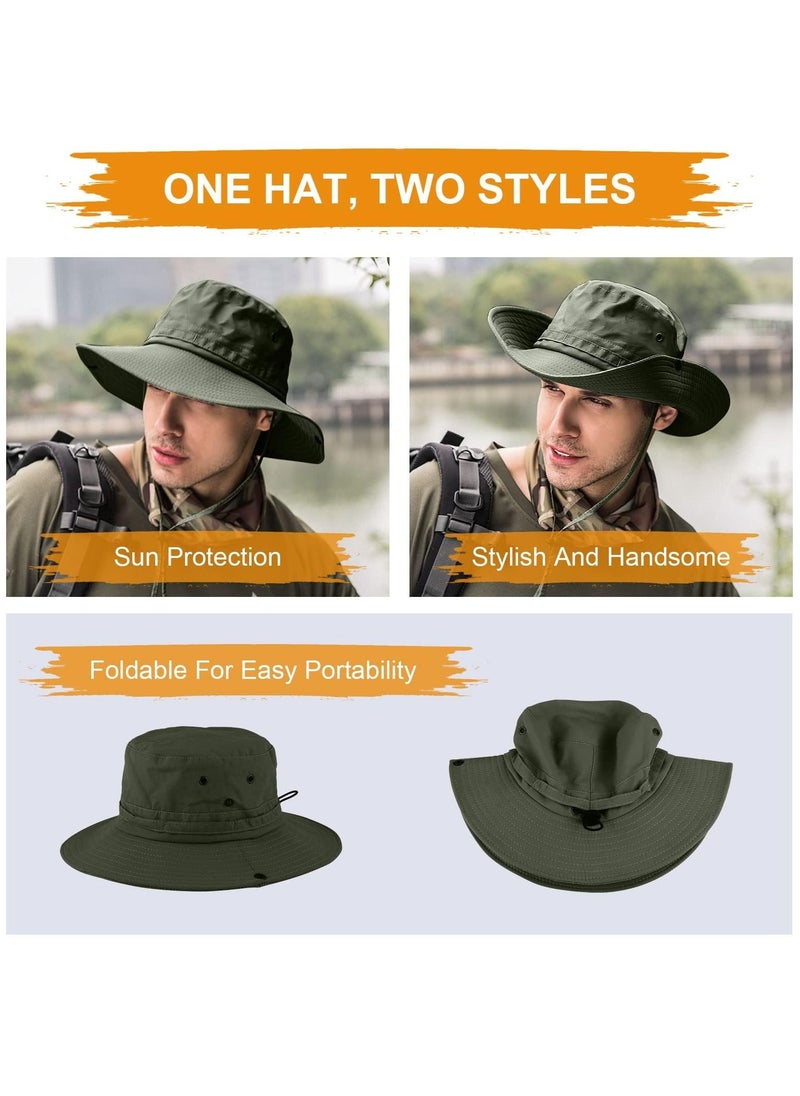 SYOSI - Fishing hat Wide Brim Sun Protection Hat with Breathable Safari hat and Fisherman hat Hiking Hats Boonie Hats for Man Dark Green - Image 1