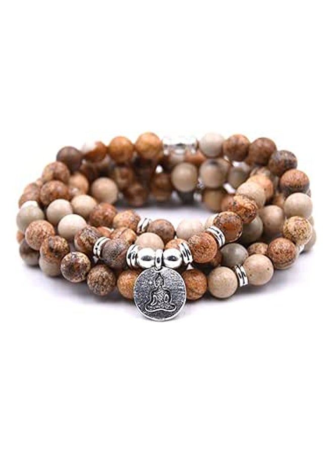Natural 108 Mala Beads Bracelet Necklace Meditation Jewelry with Yoga Charm, Stone - Image 1