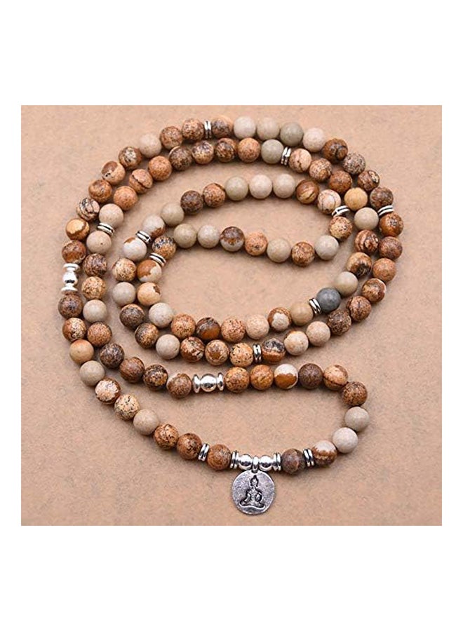 Natural 108 Mala Beads Bracelet Necklace Meditation Jewelry with Yoga Charm, Stone - Image 3