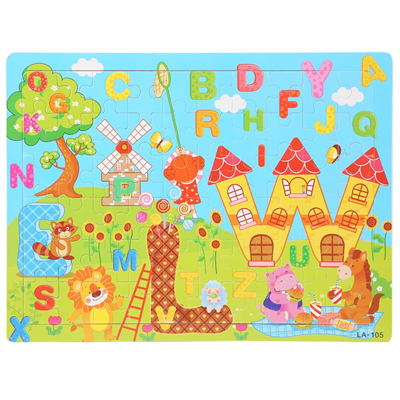 Wooden 60-Piece Children's Puzzle - Animal Cartoon Fairy Tale Flat Puzzle, Early Learning Educational Toy