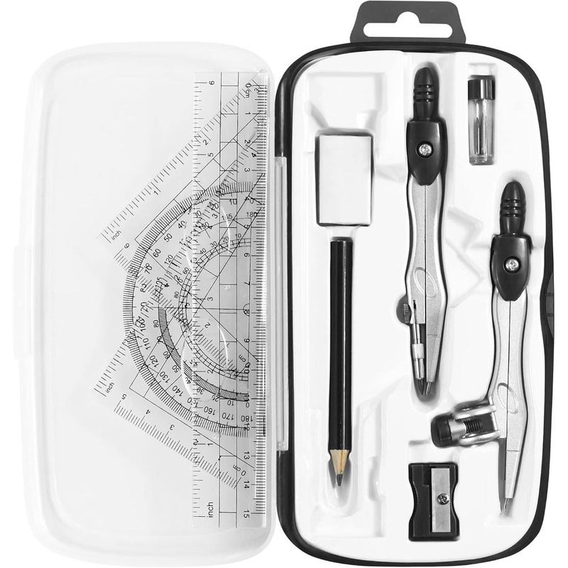 11 Pcs Navy Blue Math Geometry Kit Set Includes Rulers Protractor Compass Eraser Pencil Sharpener Lead Refills Pencil Shatterproof Storage Box Office Stationery For Drafting Drawing - Image 1