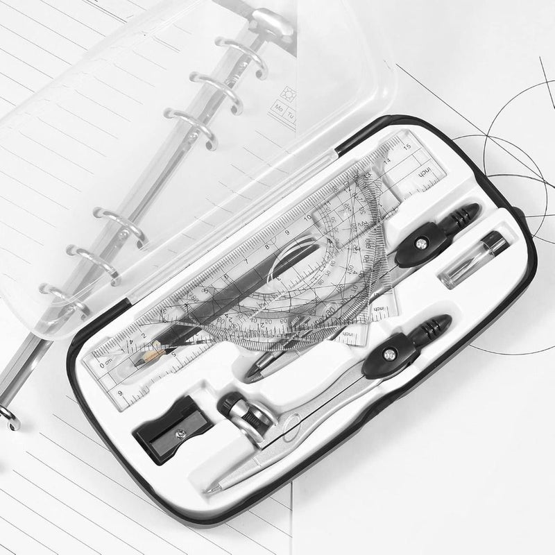 11 Pcs Navy Blue Math Geometry Kit Set Includes Rulers Protractor Compass Eraser Pencil Sharpener Lead Refills Pencil Shatterproof Storage Box Office Stationery For Drafting Drawing - Image 3