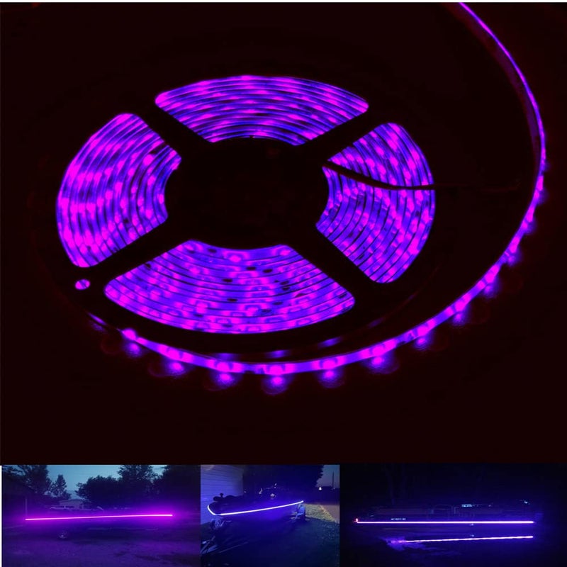 Vbakor 12V 16.4FT Marine Boat Ultra Violet UV Black Light LED Lights Strip, Night Fishing Lights, 5050 LED Waterproof UV Led Strip with Extension Cable for Fishing Boat Pontoon Yacht - Image 1