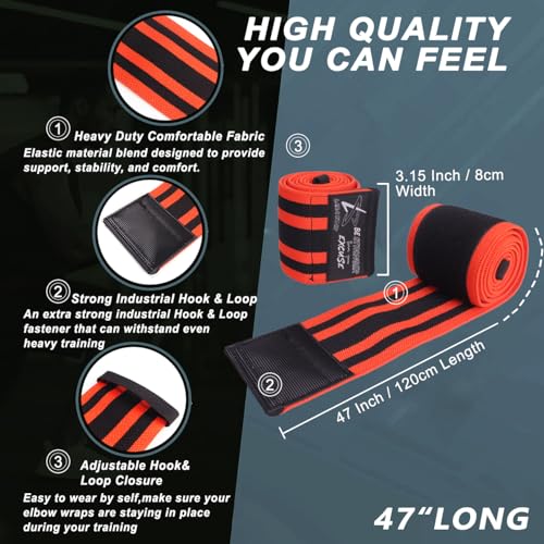 LARA STAR Elbow Wraps for Weightlifting, Bench Press, Cross Training & Powerlifting for Men and Women - 47" Nylon (1 Pair) Elbow Straps - Increases Stability of Joints and Supports Injury Recovery - Image 2