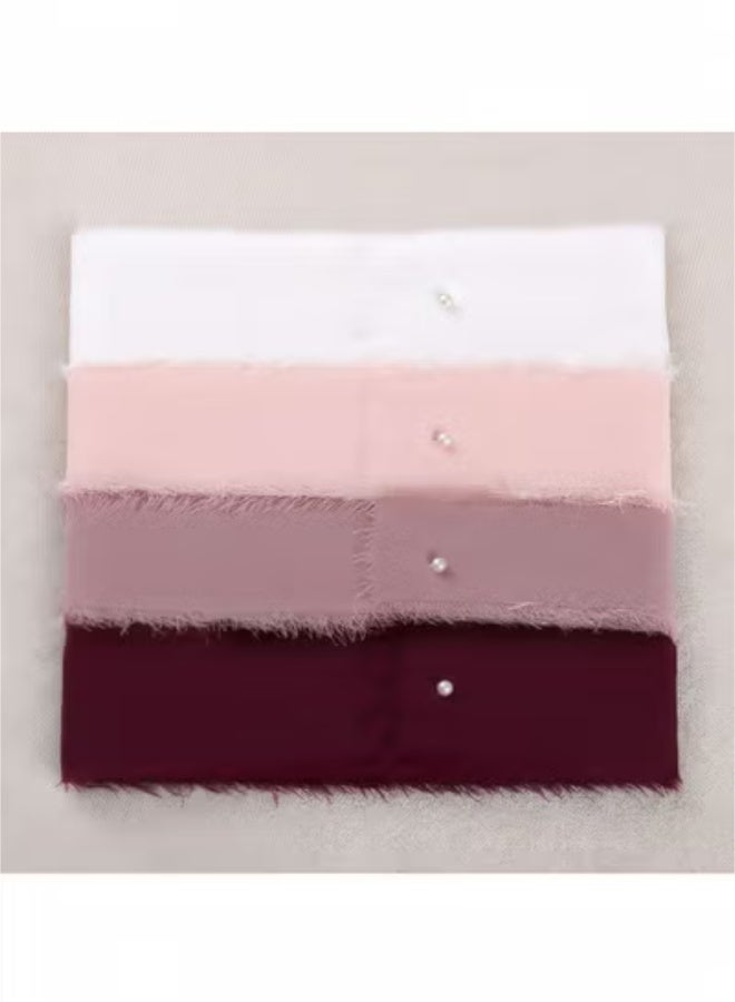 fantasize طقم شرائط حرير شيفون مزخرفة يدوية لحفلات الزفاف، باقات العرائس، تغليف الهدايا، حرف يدوية 4 لفات (برغندي/وردي باهت/موف/وردي) - Image 4