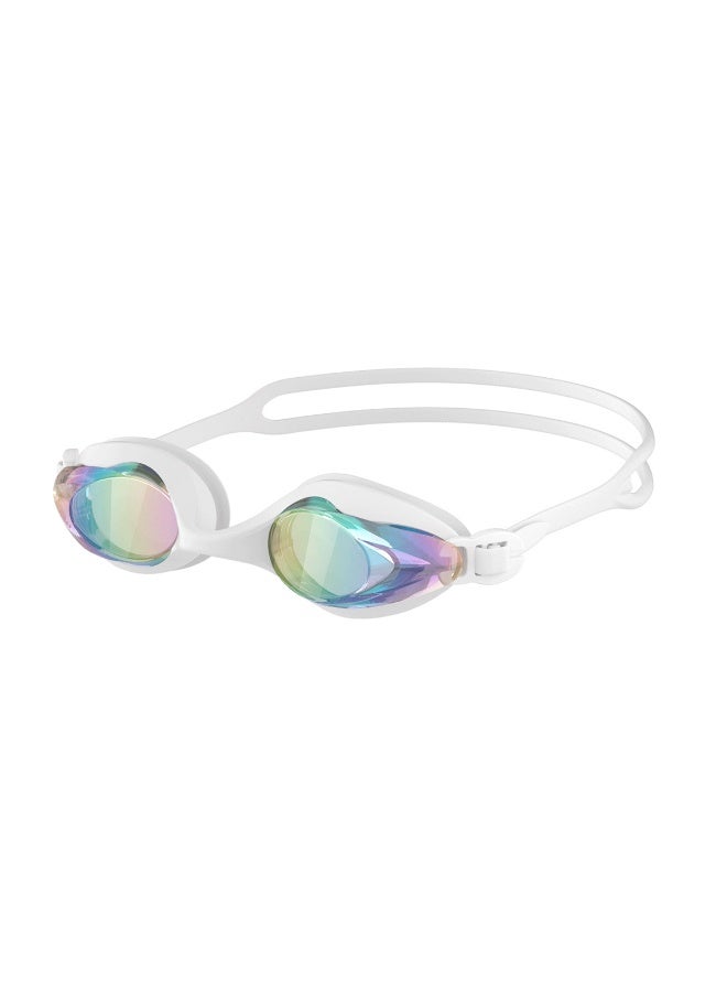 Dolphin 5016 Anti-Fog & UV Swimming Goggles for Adults Mirrored Lenses Silicone Straps With Box & Earplugs, White - Image 1