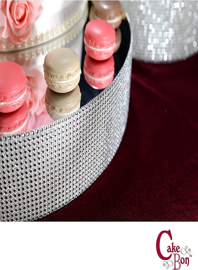 Cakebon Cake Stands - 13.5" Silver with Faux Rhinestones for Cakes and Pastries - Lightweight Polystyrene Foam for Party, Sturdy Wedding Cake Stand - Image 5