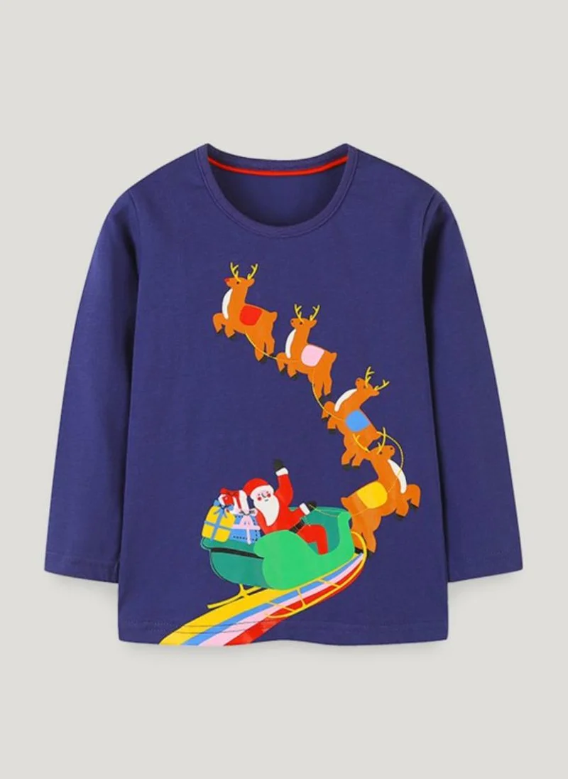 YUNIQEE Navy Blue Printed Round Neck Cotton T-shirt