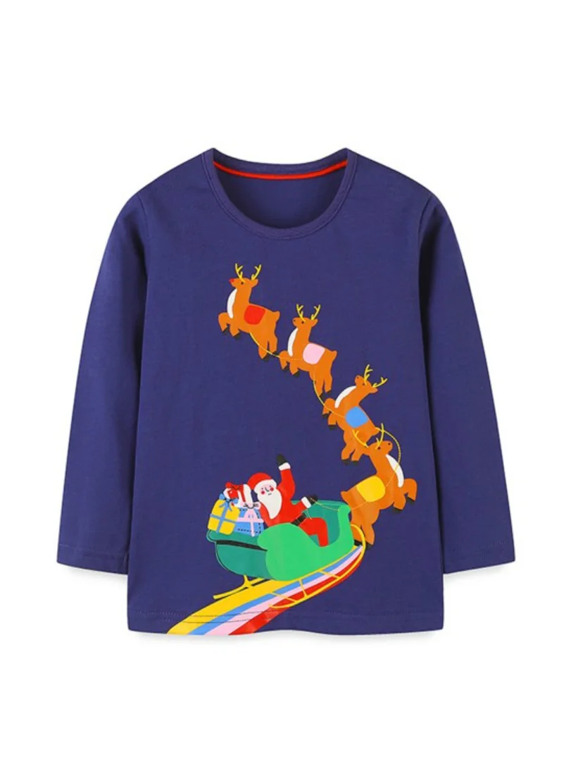 YUNIQEE Navy Blue Printed Round Neck Cotton T-shirt
