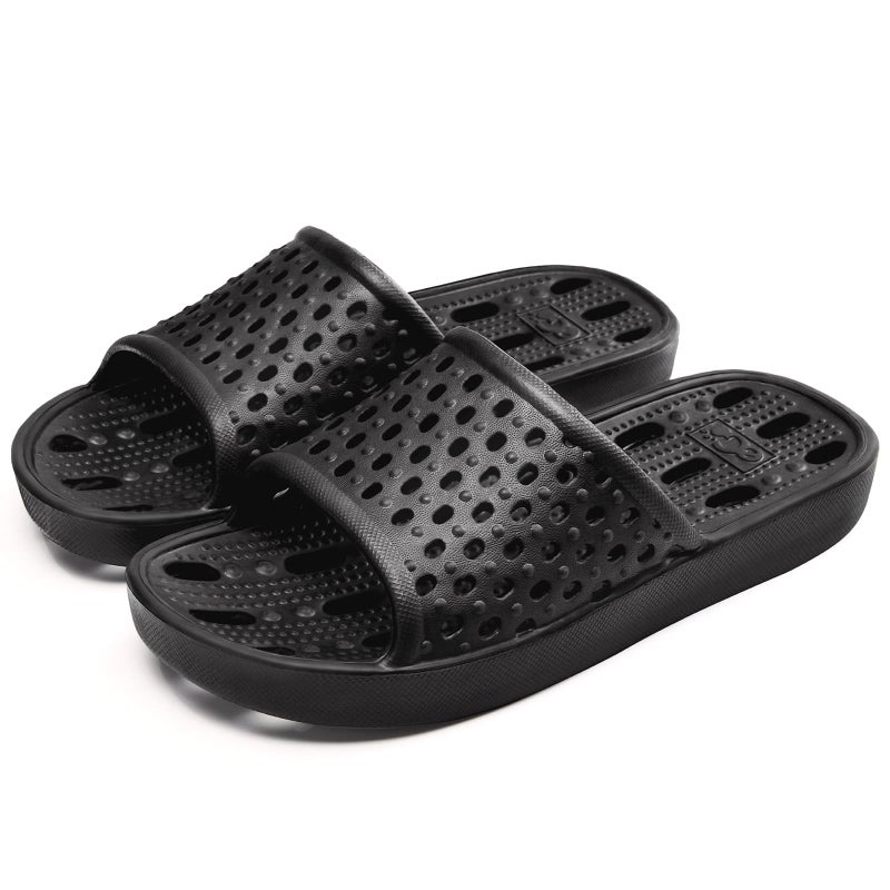 Xomiboe Shower Shoes Men Bathroom Slippers Non Slip Shower Sandals Slides Flip Flops Women House Quick Drying Rubber Plastic Bath Pool Travel Hotel Anti (Black,EU42-43) - Image 2