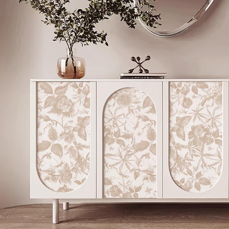 JiffDiff Vintage Peel and Stick Wall Stickï¼ŒChampagne Wallpaper Rose Removable Vinyl Wall Paper Sketch Floral Decor for Living Room, Nursery, Wedding 15.75in x 118in - Image 3
