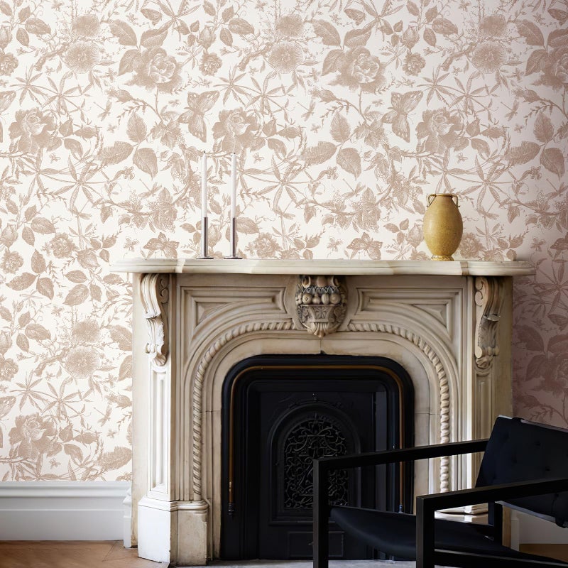 JiffDiff Vintage Peel and Stick Wall Stickï¼ŒChampagne Wallpaper Rose Removable Vinyl Wall Paper Sketch Floral Decor for Living Room, Nursery, Wedding 15.75in x 118in - Image 4