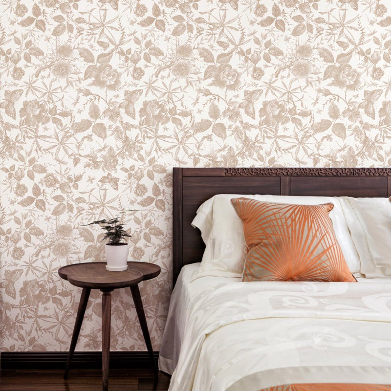 JiffDiff Vintage Peel and Stick Wall Stickï¼ŒChampagne Wallpaper Rose Removable Vinyl Wall Paper Sketch Floral Decor for Living Room, Nursery, Wedding 15.75in x 118in - Image 2