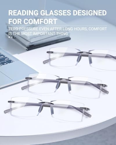 TERAISE Rimless Reading Glasses Comfortable Lightweight Frameless Reader 3 Pack Men and Women Blue Light Blocking Computer Eyeglasses(2.0X) - Image 2