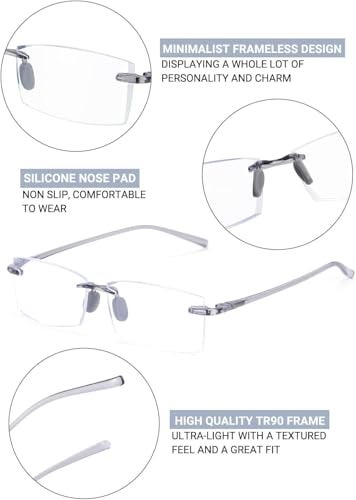 TERAISE Rimless Reading Glasses Comfortable Lightweight Frameless Reader 3 Pack Men and Women Blue Light Blocking Computer Eyeglasses(2.0X) - Image 4