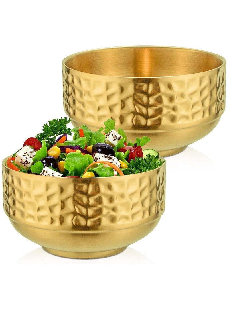 Small Bowls, Stainless Steel Double-Walled Insulated Serving Soup Bowls, 13.5 Oz Metal Ice Cream Cereal Bowl, Deep Dessert Dipping Sauce Rice Bowls for Kitchen Gold, 2 Pcs - Image 1