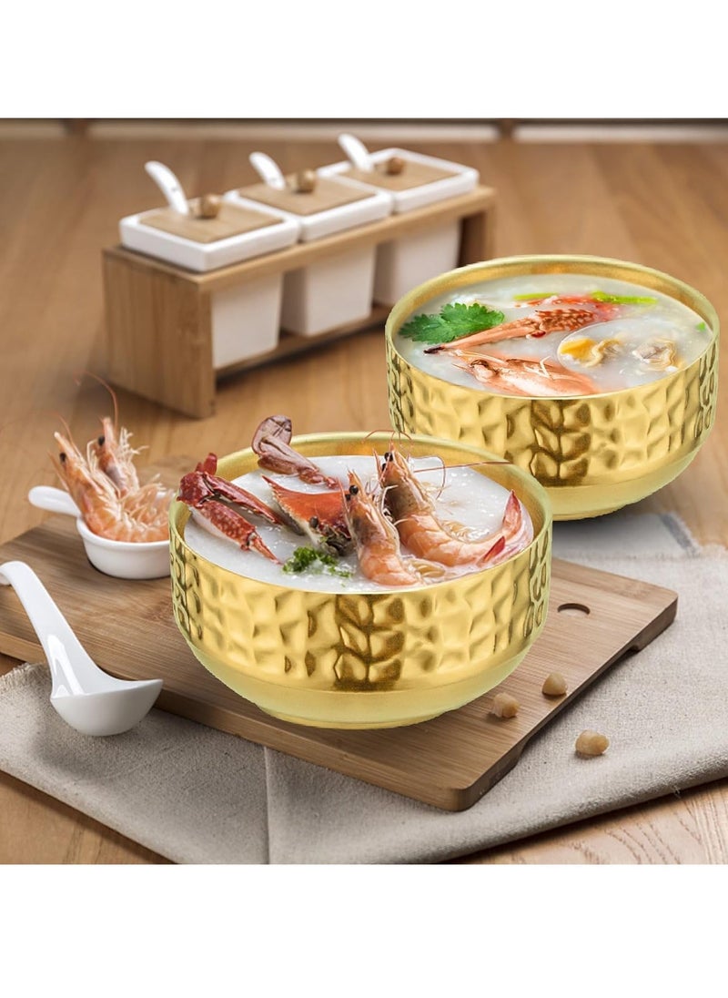 Small Bowls, Stainless Steel Double-Walled Insulated Serving Soup Bowls, 13.5 Oz Metal Ice Cream Cereal Bowl, Deep Dessert Dipping Sauce Rice Bowls for Kitchen Gold, 2 Pcs - Image 3