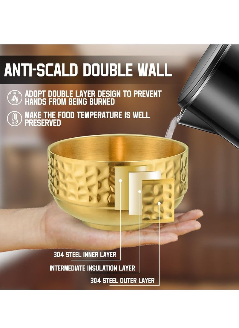 Small Bowls, Stainless Steel Double-Walled Insulated Serving Soup Bowls, 13.5 Oz Metal Ice Cream Cereal Bowl, Deep Dessert Dipping Sauce Rice Bowls for Kitchen Gold, 2 Pcs - Image 2