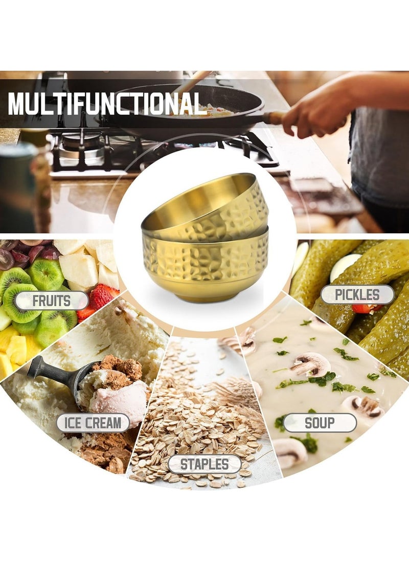 Small Bowls, Stainless Steel Double-Walled Insulated Serving Soup Bowls, 13.5 Oz Metal Ice Cream Cereal Bowl, Deep Dessert Dipping Sauce Rice Bowls for Kitchen Gold, 2 Pcs - Image 4