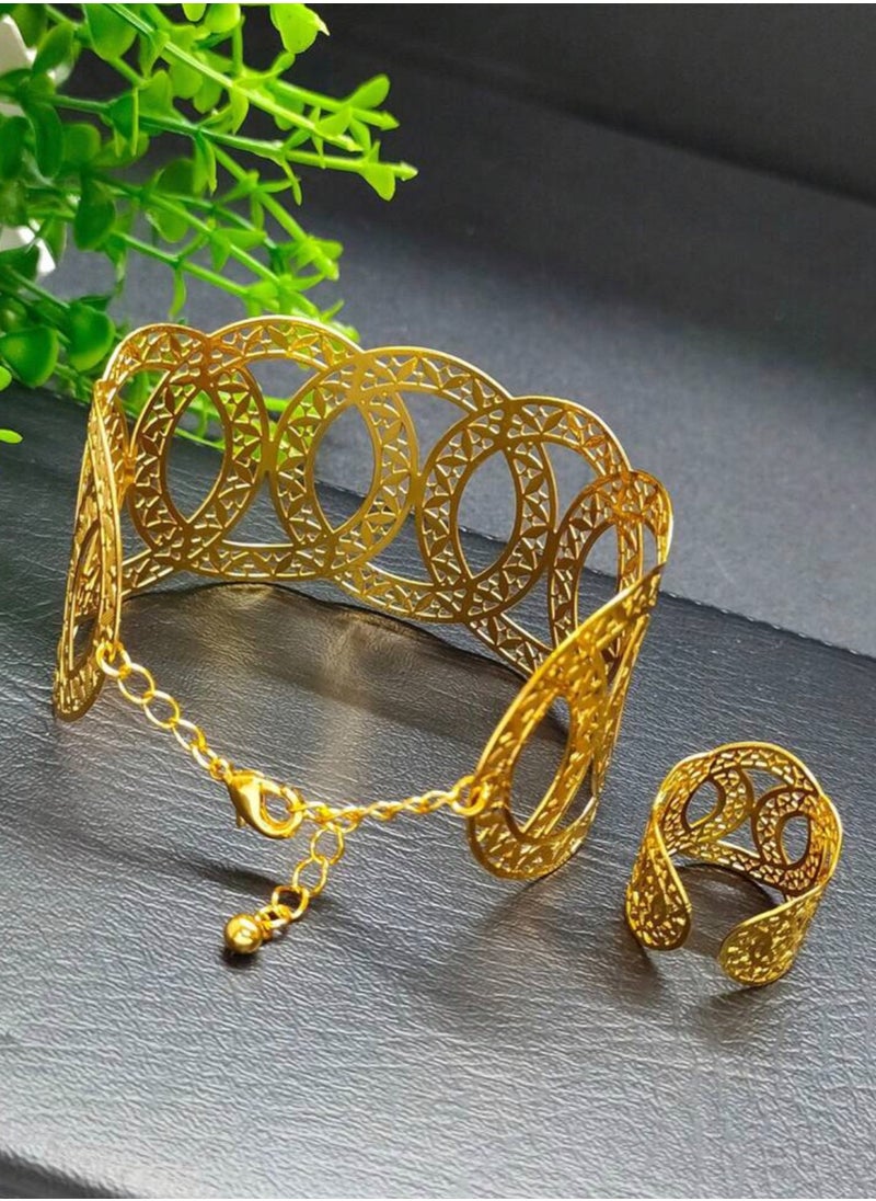 GOLDMAX - 21k Gold Plated Bracelet & Ring Jewelry Set For Women - Image 1