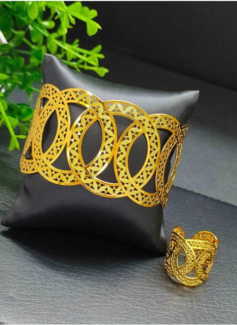 21k Gold Plated Bracelet & Ring Jewelry Set For Women