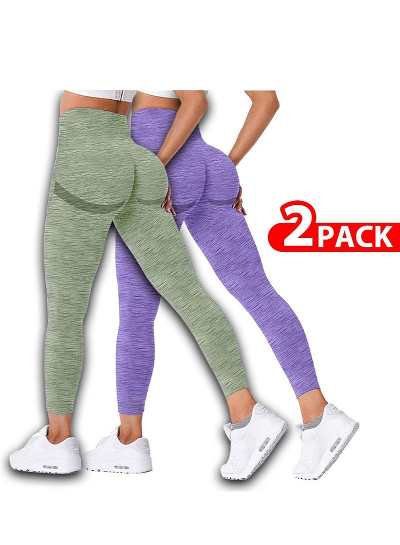 CATANES 2 Pack Of Women Seamless Legging Tummy Control High Waist Workout Gym Yoga Pants Small Multicolour - Image 1
