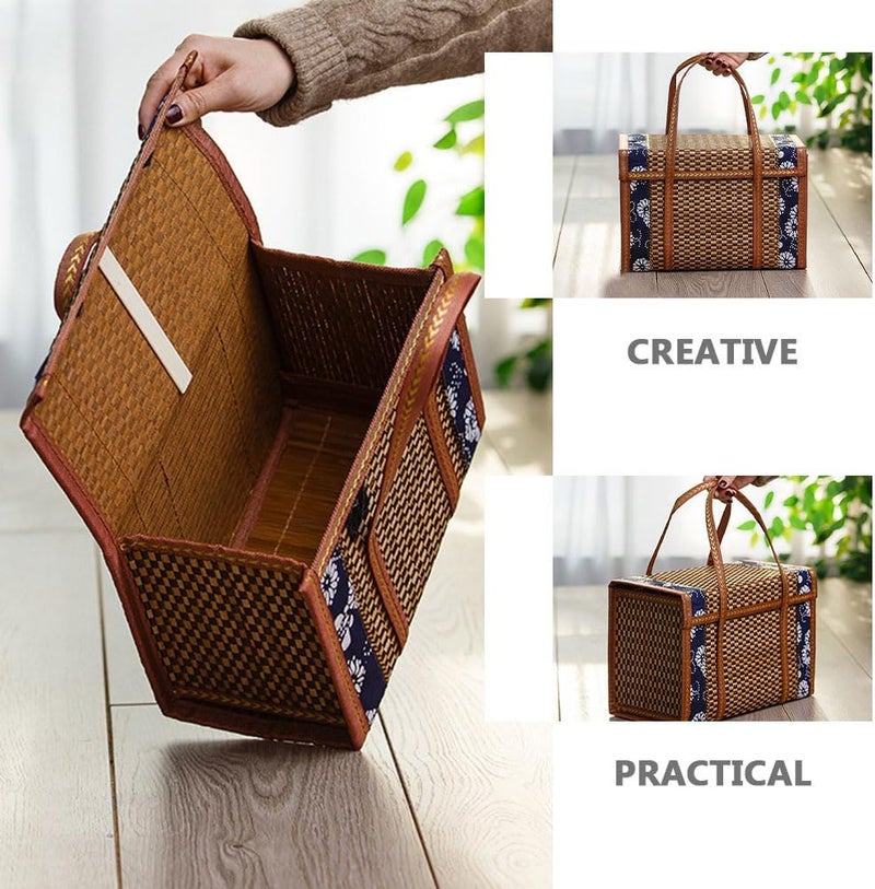 Yardwe Picnic Basket Picnic Food Hand Basket Folding Woven Fruit Basket Picnic Food Storage Basket for Outdoor Picnic, 13.7x7x8.6inch - Image 2