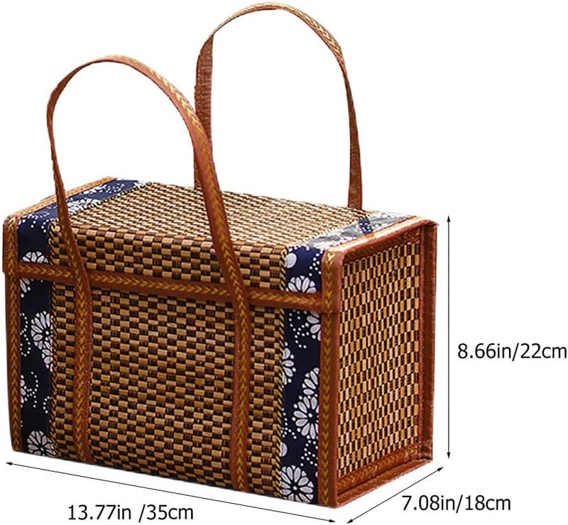 Yardwe Picnic Basket Picnic Food Hand Basket Folding Woven Fruit Basket Picnic Food Storage Basket for Outdoor Picnic, 13.7x7x8.6inch - Image 3