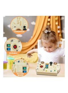 Generic 3-in-1 Busy Board with LED Light, Montessori Screwdriver Mini Set, Fire truck Fine Motor Skills Toys, Car Wooden, ons to Push Wooden Square Circuit  - Image 4