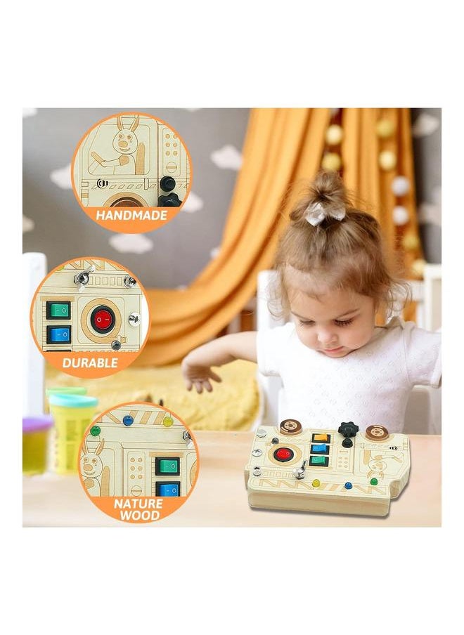 3-in-1 Busy Board with LED Light, Montessori Screwdriver Mini Set, Fire truck Fine Motor Skills Toys, Car Wooden, ons to Push Wooden Square Circuit  - Image 4