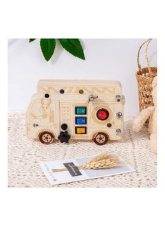 Generic 3-in-1 Busy Board with LED Light, Montessori Screwdriver Mini Set, Fire truck Fine Motor Skills Toys, Car Wooden, ons to Push Wooden Square Circuit  - Image 5