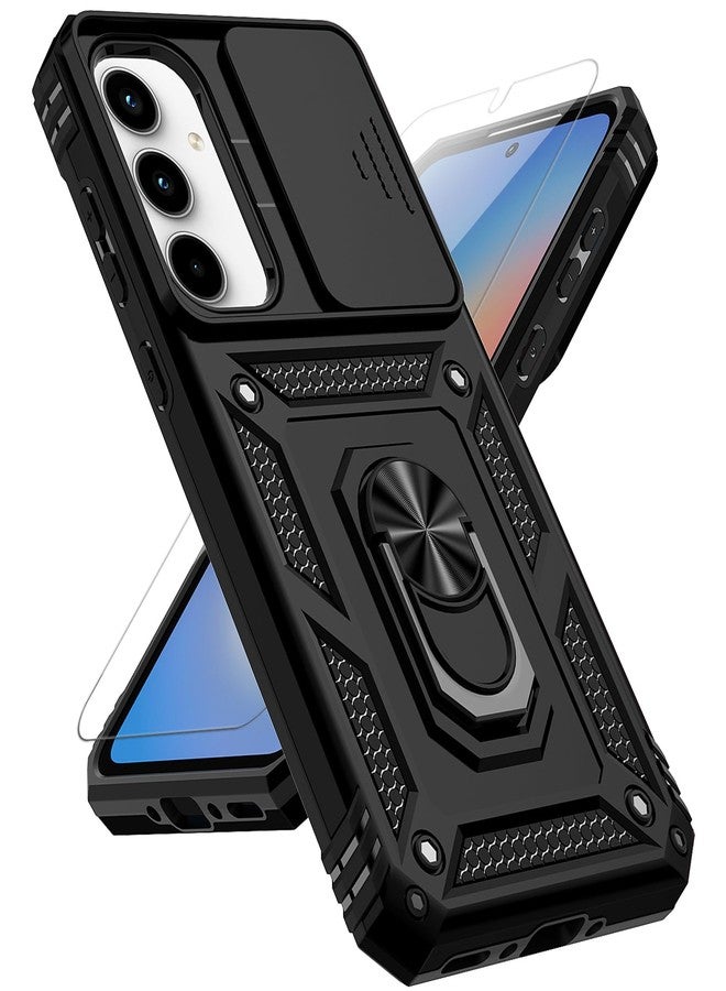 PUSHIMEI for Samsung Galaxy A35 5G Case with Slide Camera Cover HD Screen Protector [Military Grade 16ft. Drop Tested] Magnetic Ring Holder Kickstand Protective Phone Case for Galaxy A35 5G 2024, Black - Image 1