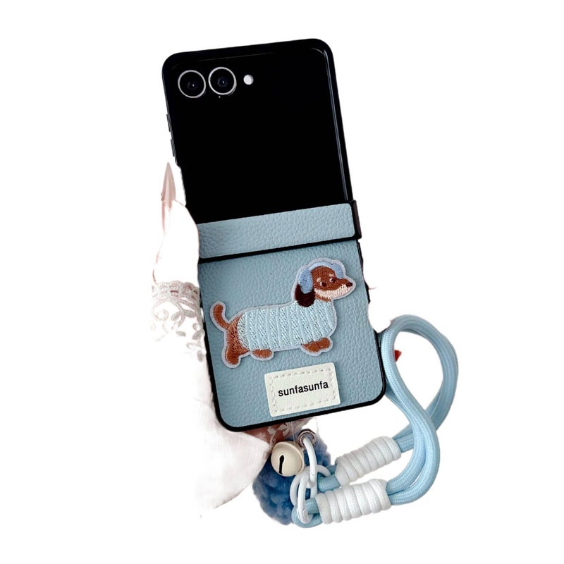 غطاء واقي | لـ Samsung Galaxy Z Flip 5 | أصفر | نقش كلب ألماني | حزام معصم - Image 3