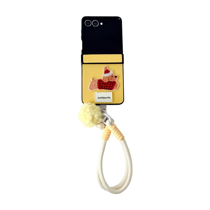 غطاء واقي | لـ Samsung Galaxy Z Flip 5 | أصفر | نقش كلب ألماني | حزام معصم - Image 1