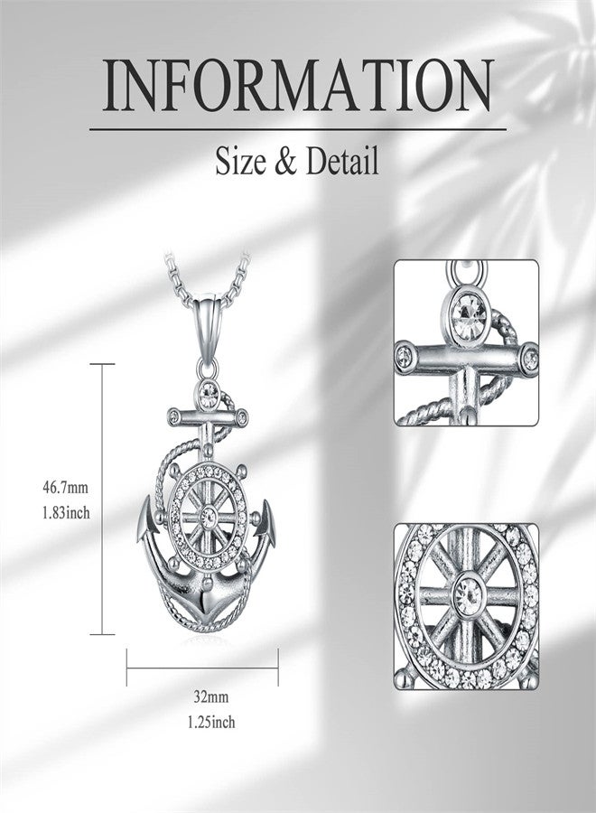 KASTWAVE Mens Anchor Necklace Stainless Steel Nautical Anchor Pendant Vintage Navy Mooring Rope Anchor Compass Jewelry Gift for Men - Image 3