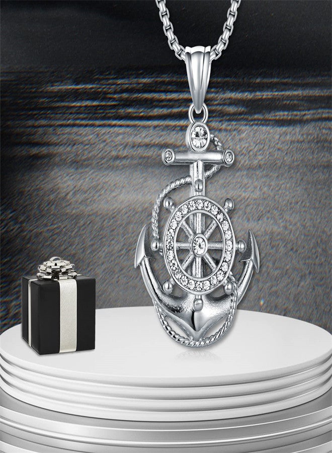 KASTWAVE Mens Anchor Necklace Stainless Steel Nautical Anchor Pendant Vintage Navy Mooring Rope Anchor Compass Jewelry Gift for Men - Image 5