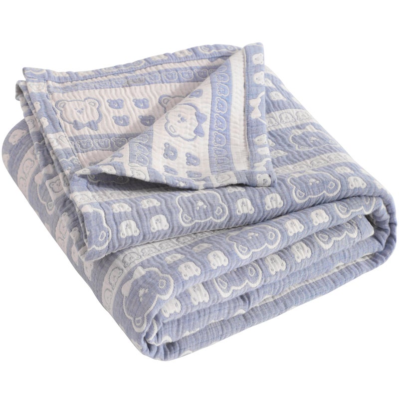 NTBAY 3 Layer Muslin Cotton Toddler Blanket Jacquard Reversible Nursery Bed Blanket Super Soft and Thermal for All Seasons Decoration Gift 30x40 Blue Bear - Image 3