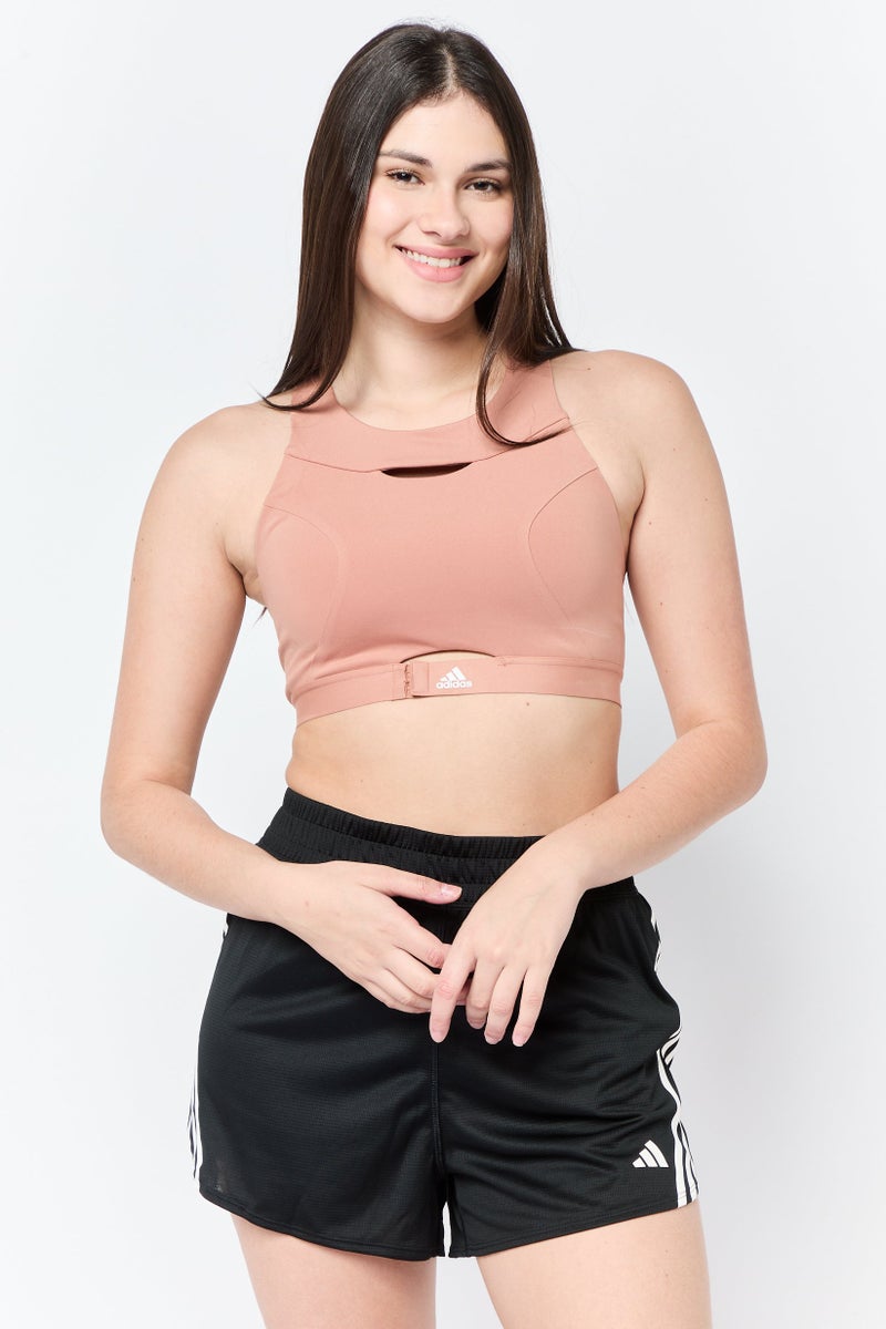 Adidas Women Brand Logo Padded Sports Bra, Tan  - Image 1