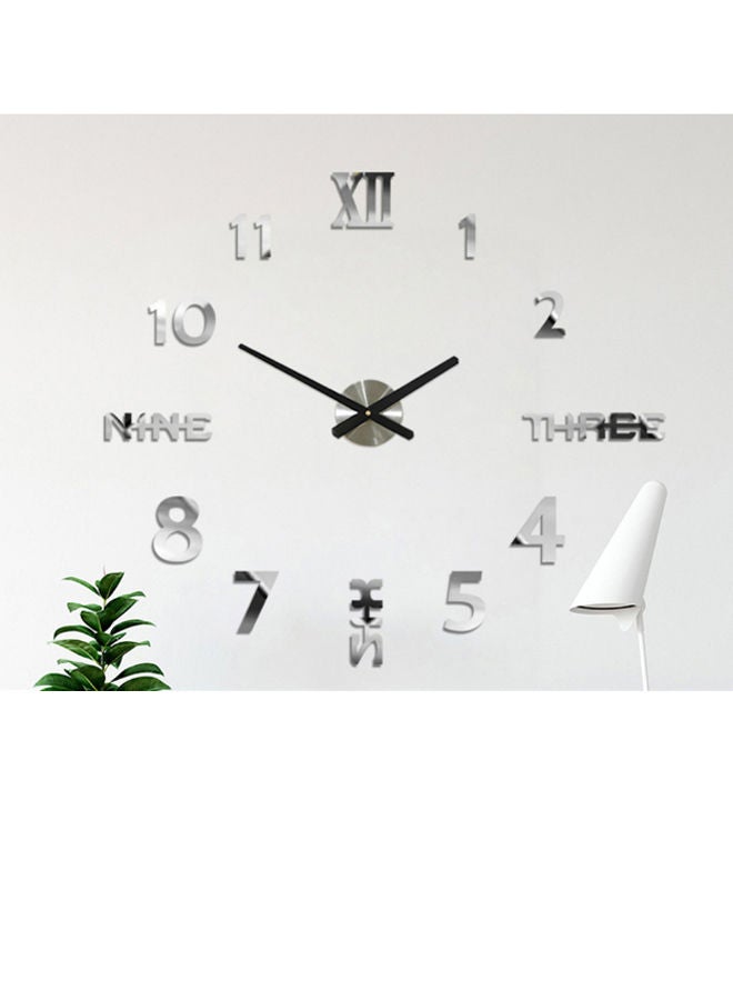 NIBEMINENT 3D Mirror Sticker Frameless Wall Clock Silver/Black 70 x 70cm - Image 1