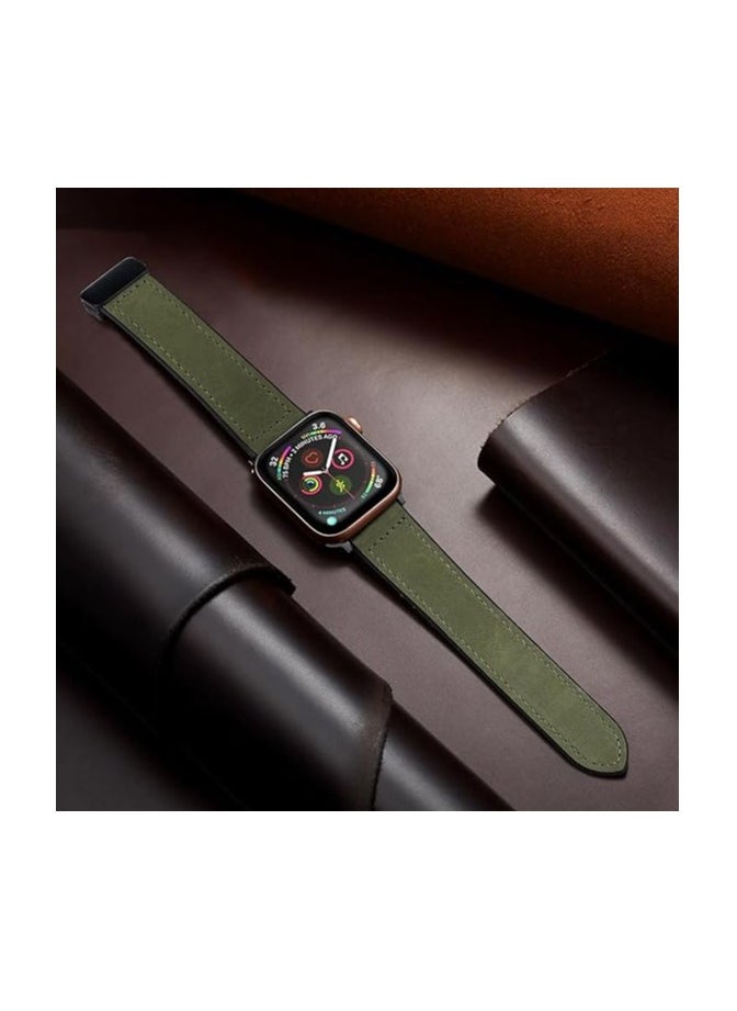 ten.tech - TenTech Leather Watch Band for Apple Watch Ultra/Ultra 2, Size 49mm 45mm 44mm 42, Genuine Leather Band with Magnetic Clasp for iWatch Series 9/8/7/6/5/4/3/2/1/ SE – Army Green - Image 1