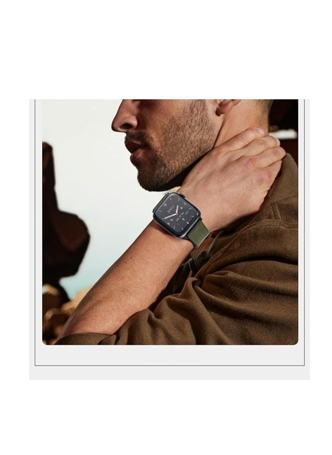 ten.tech - TenTech Leather Watch Band for Apple Watch Ultra/Ultra 2, Size 49mm 45mm 44mm 42, Genuine Leather Band with Magnetic Clasp for iWatch Series 9/8/7/6/5/4/3/2/1/ SE – Army Green - Image 1