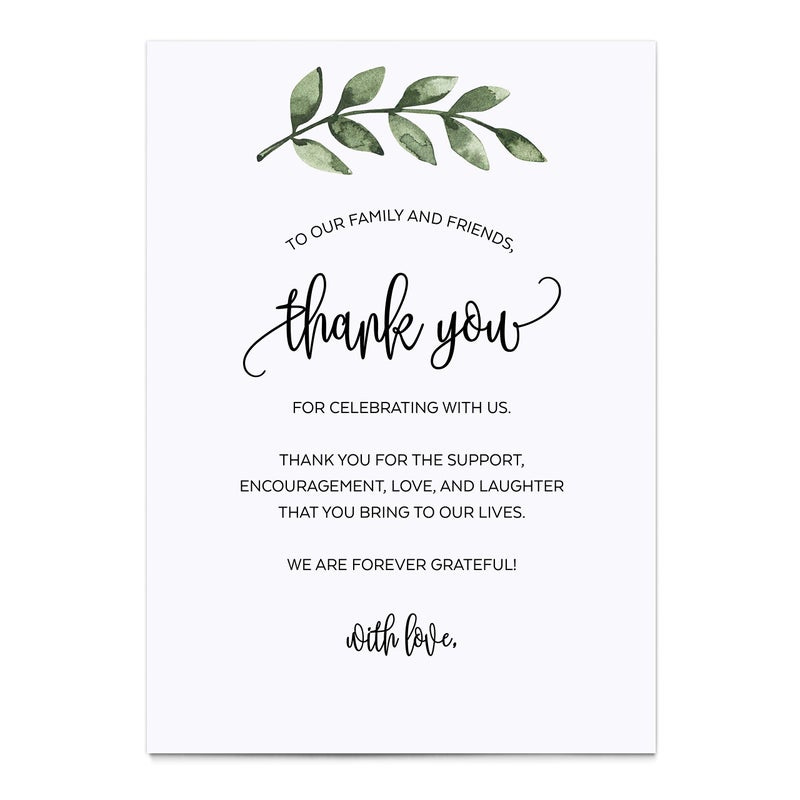 321Done Greenery Thank You Place Setting Cards 5x7 White  Made in USA Table Placecards for Wedding Party Retirement Graduation Birthday Shower Baby Bridal  Pack of 50