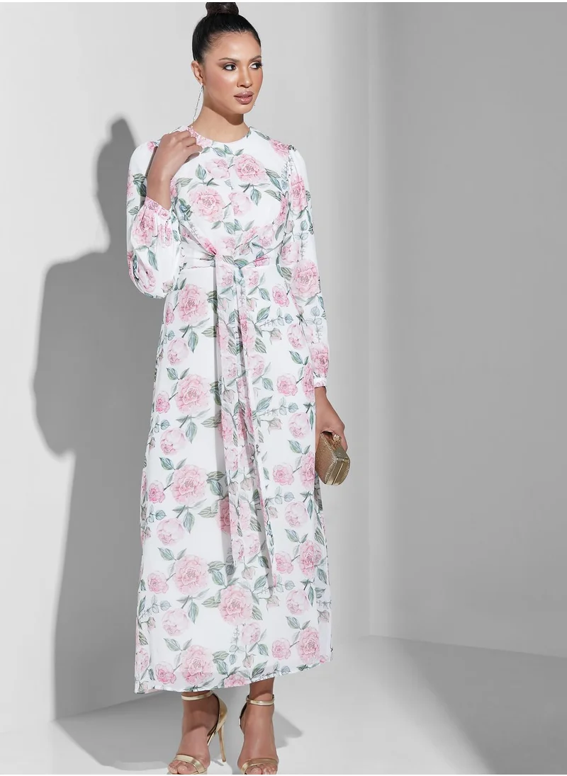 Namshi X Trendyol Knot Detail Printed Dress