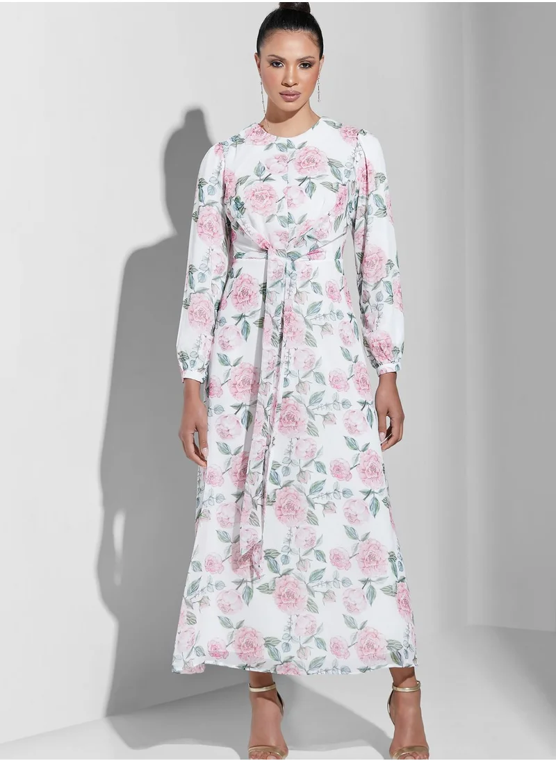 Namshi X Trendyol Knot Detail Printed Dress