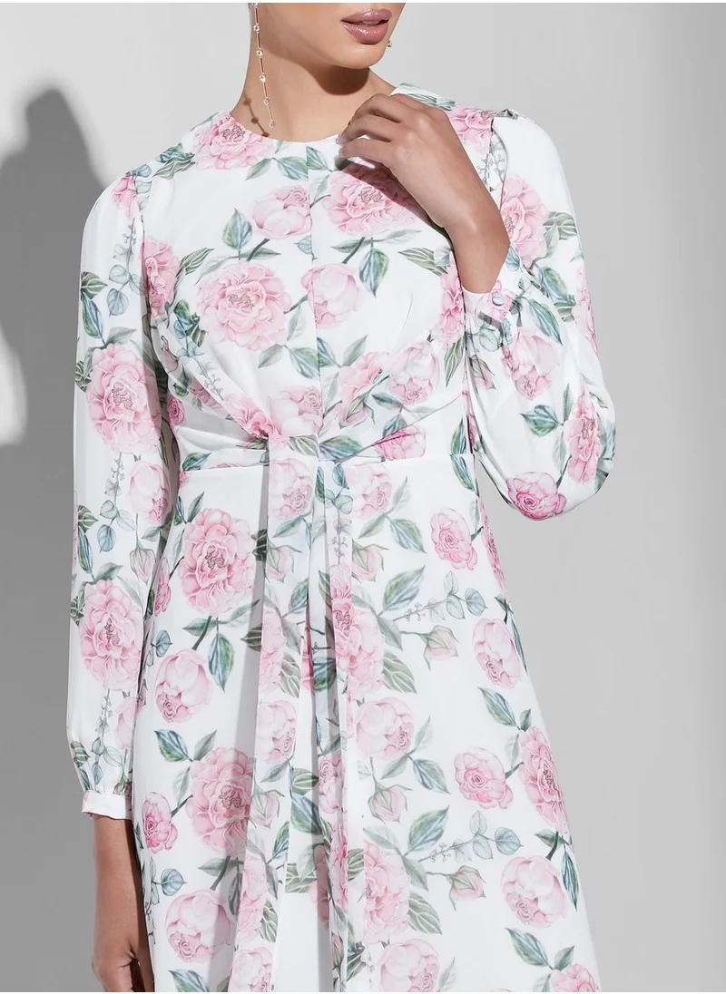 Namshi X Trendyol Knot Detail Printed Dress