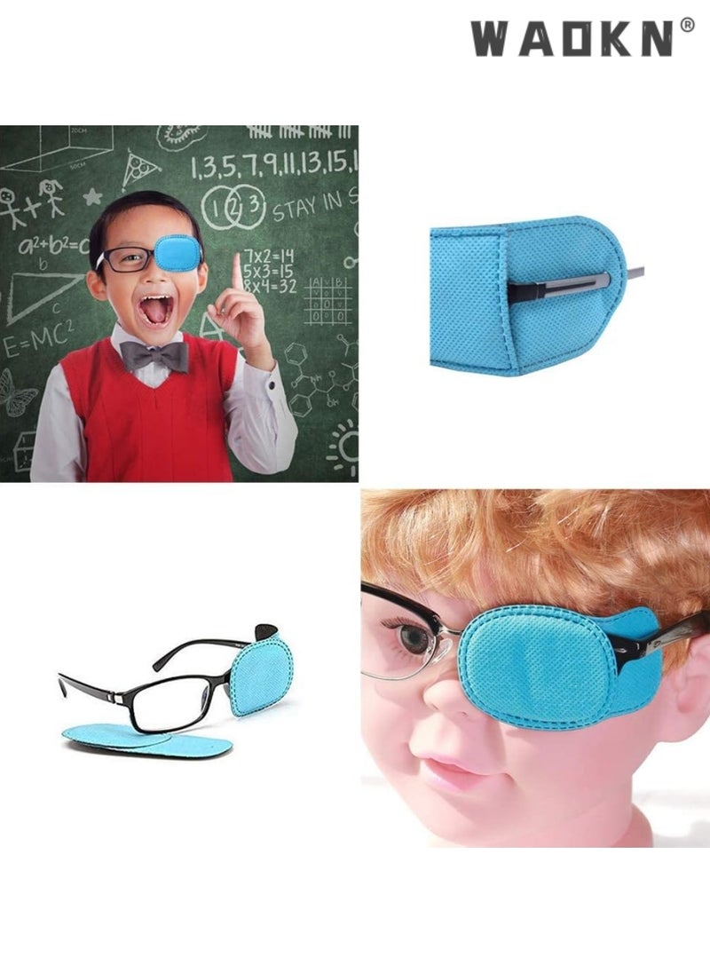 WAOKN - 4 Pack Eye Patches for Kids Girls Boys, Right & Left Eye Patch for Glasses, Lazy Eye Patch for Children Treating Lazy Eye Amblyopia Strabismus and After Surgery 10 x 5cm Full Coverage (Blue) - Image 1