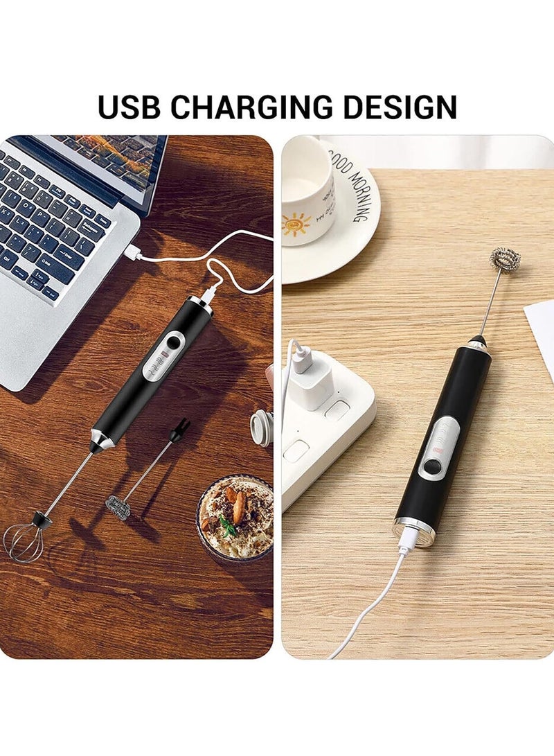 فيو خلاط يدوي للحليب قابل لإعادة الشحن عبر USB ومزود بثلاث سرعات ومزود بخلاط للمشروبات وصانع رغوة مع خفاقة للقهوة والفرابيه واللاتيه والماتشا والكابتشينو والشوكولاتة الساخنة  - Image 5