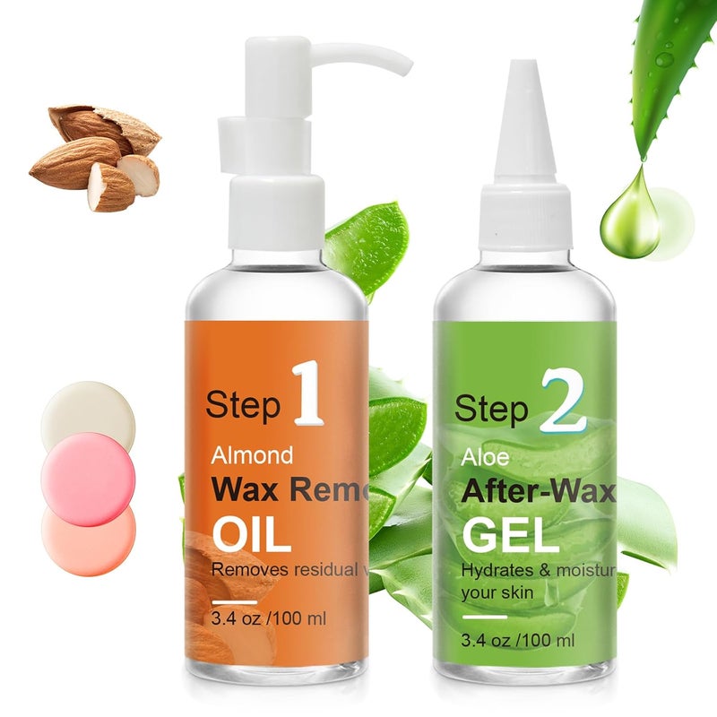 Seopri After Waxing Skin Care Kit Almond Oil For Remove Wax Residue Post Wax Cooling Aloe Vera Gel For Calm and Soothing Skin 2 Bottles Hair Removal Waxing Nursing Kit for Women 39oz100ml