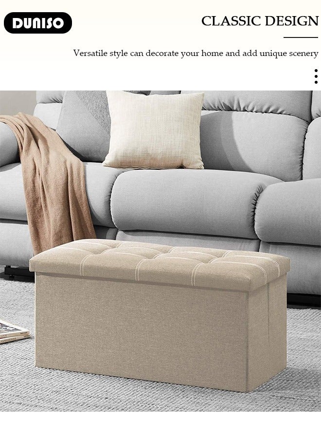 DUNISO Foldable Storage Ottoman Storage Boxes Footrest Step Stool Versatile Space-Saving Footstool Bench Storage Toy Box with Lid for Dorm Living Room Bedroom Entryway  - Image 2